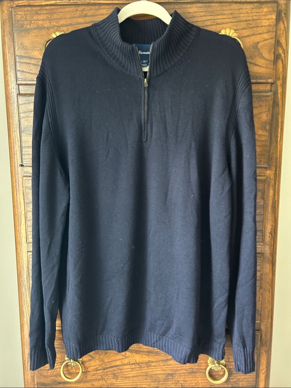 Faconnable 100% Wool Men's Navy Half-Zip Mock Collar Sweater, Size XL
